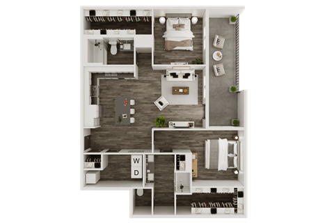 Floor plan for 2 beds, 2 baths, 1223 sqft